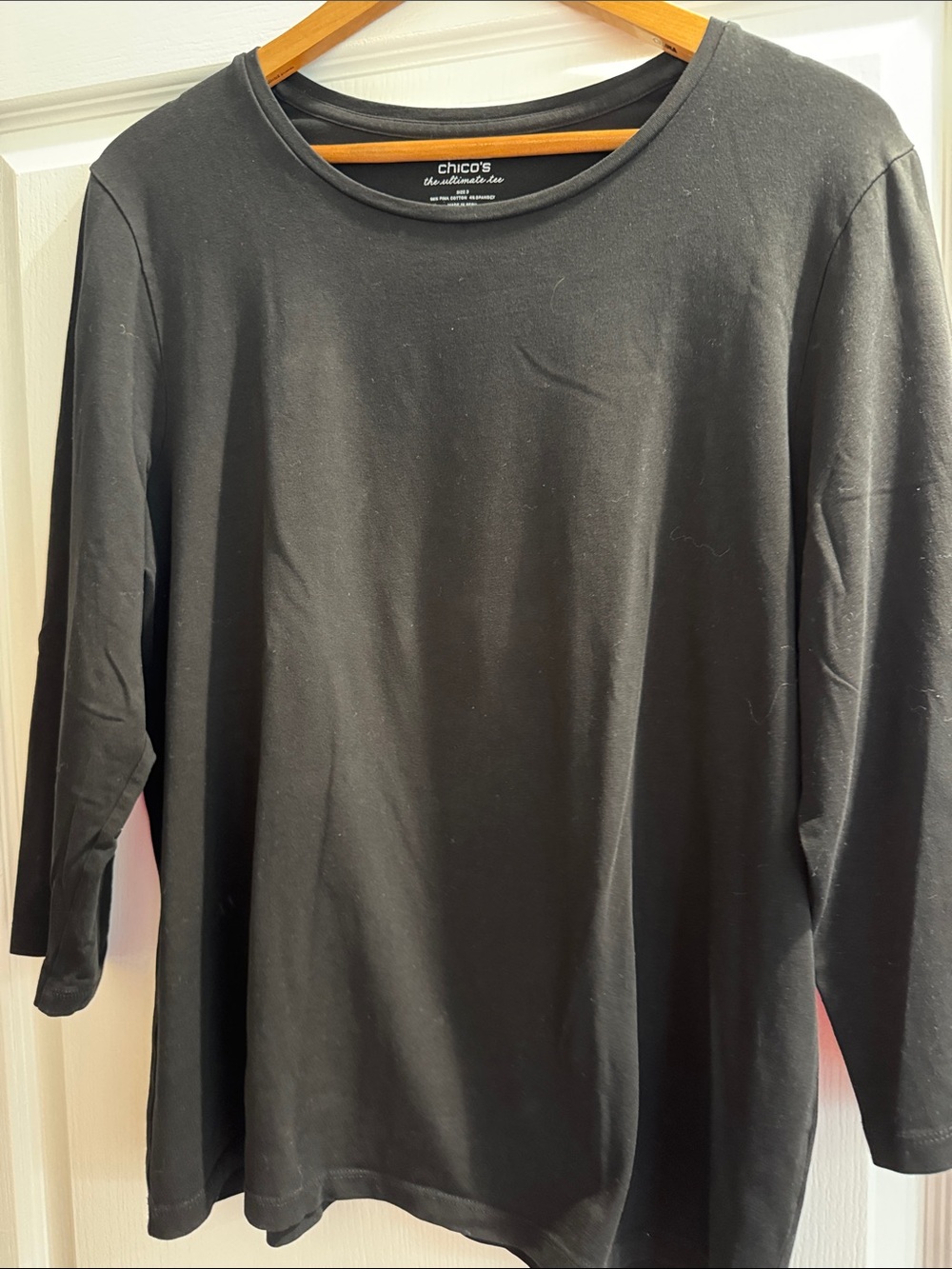 Chico's Black 3/4 Long Sleeve Crewneck Tee